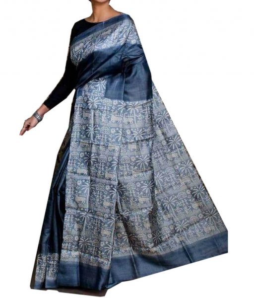 Blue Zari Tussar Silk Saree